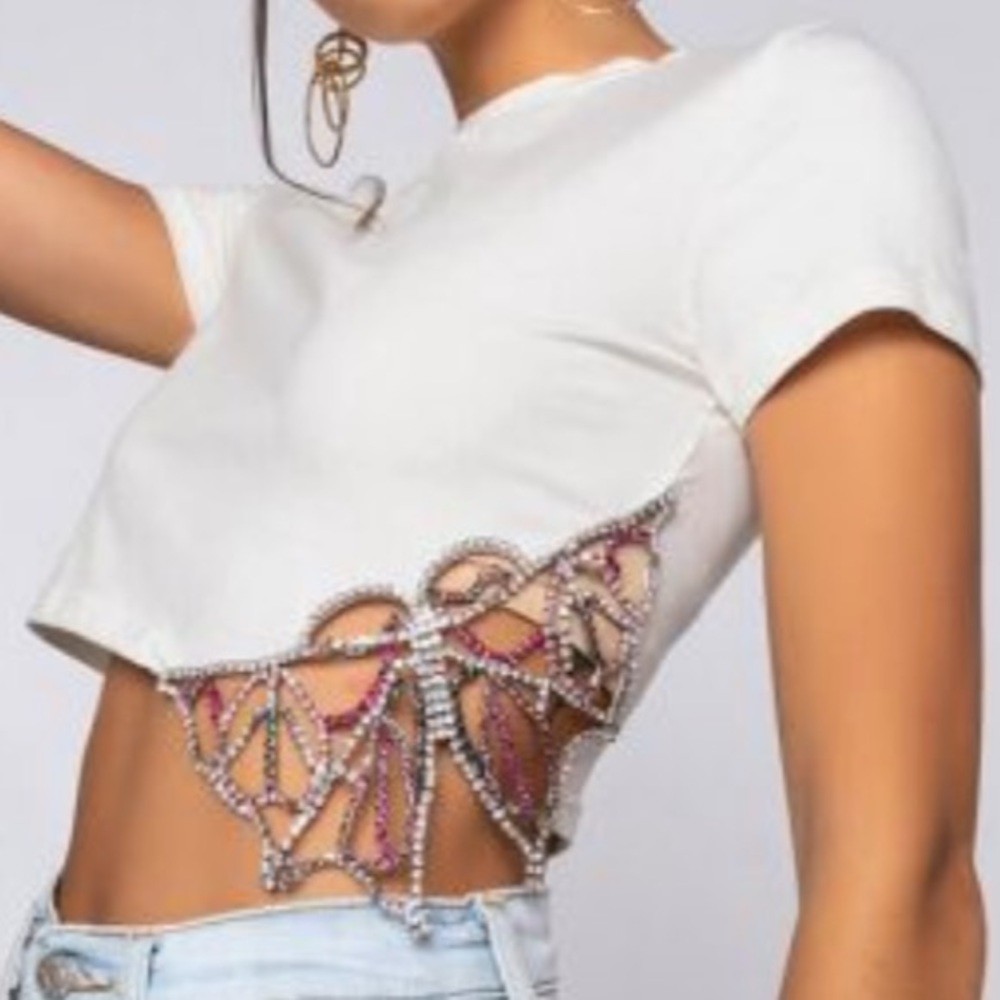 Rhinestone butterfly crop top